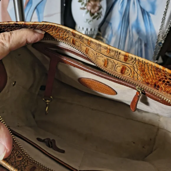 Brahmin Brown Tan Croc-Embossed Satchel - Picture 11 of 12